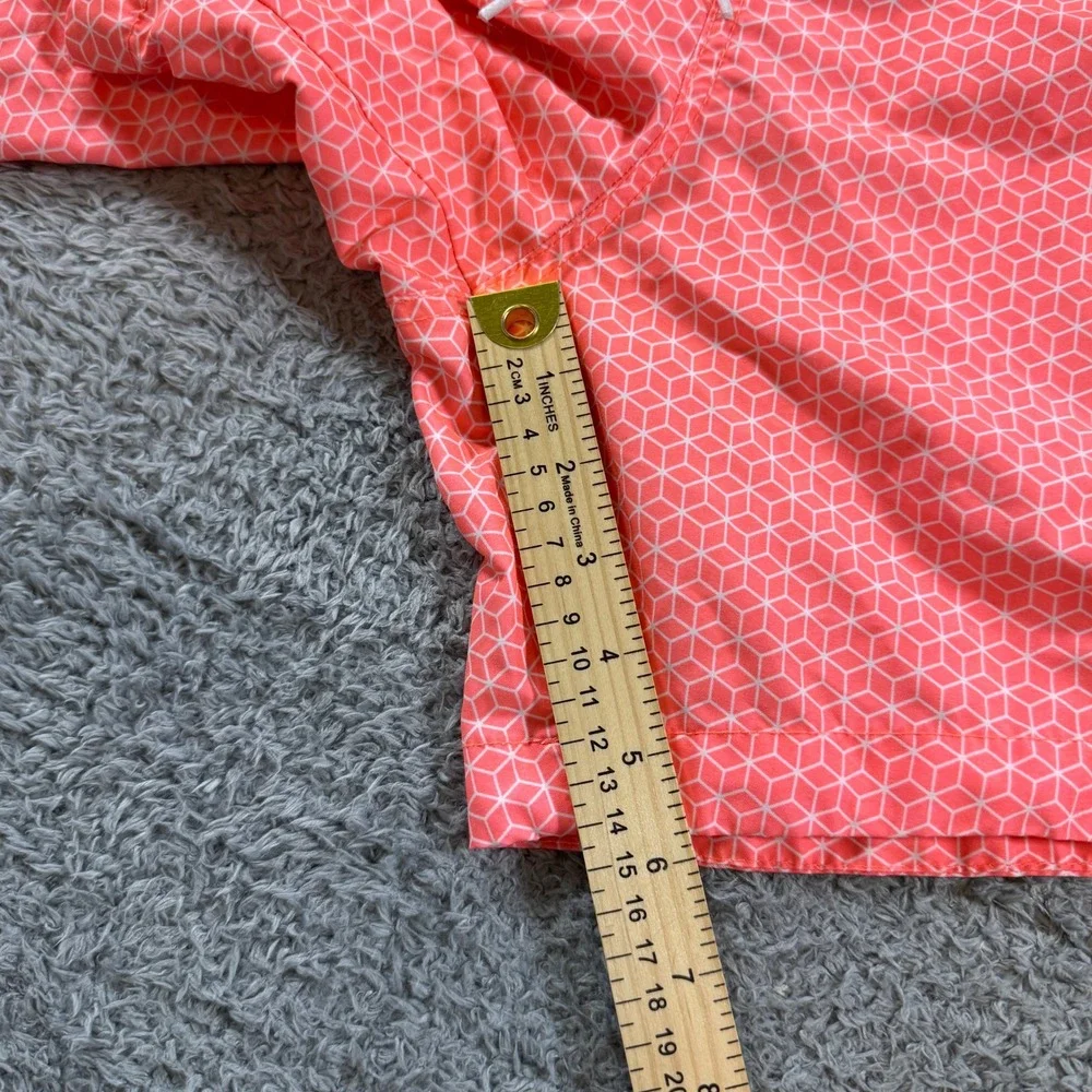 HM Mens Swim Trunks Large Coral Pink Geometric Honeycomb Mesh Lined Drawstring